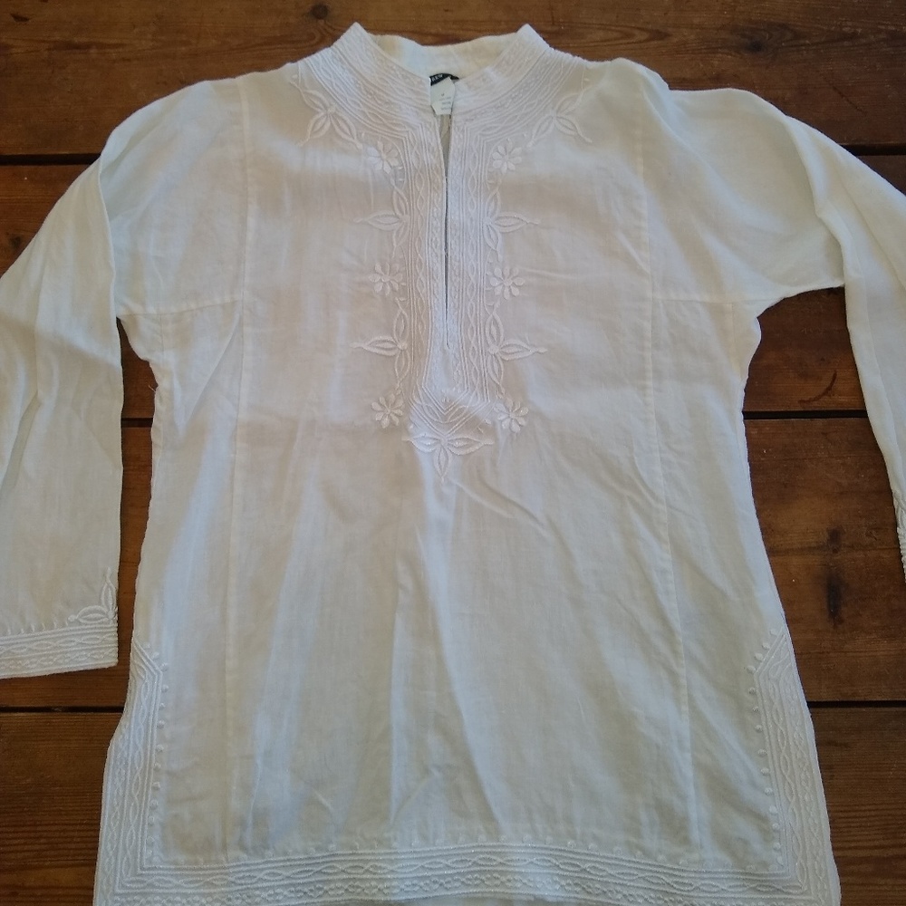 Embroidered linen tunic vintage JCrew M